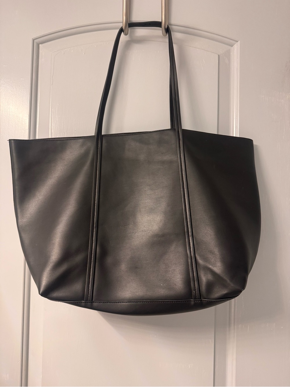 H&M Black Faux Leather Tote Bag - Women's Shoulder Bag